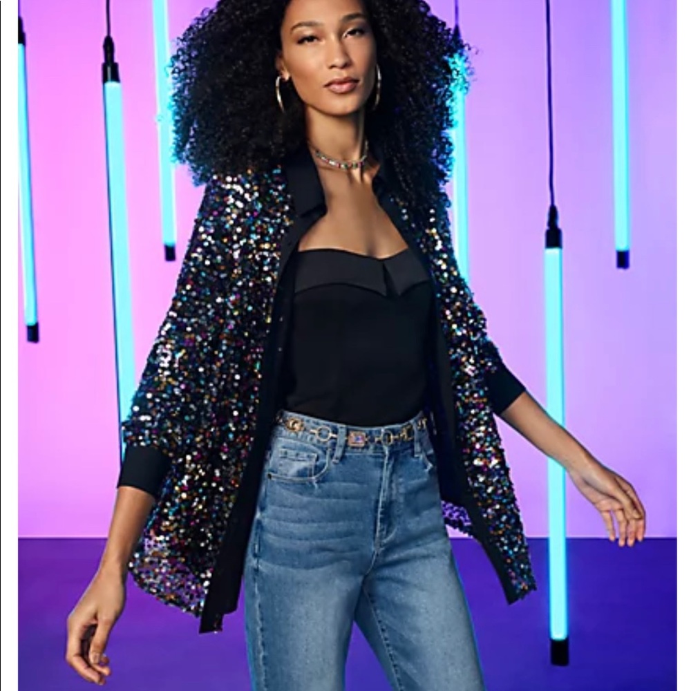 NYC SEQUIN BUTTON-DOWN TUNIC TOP